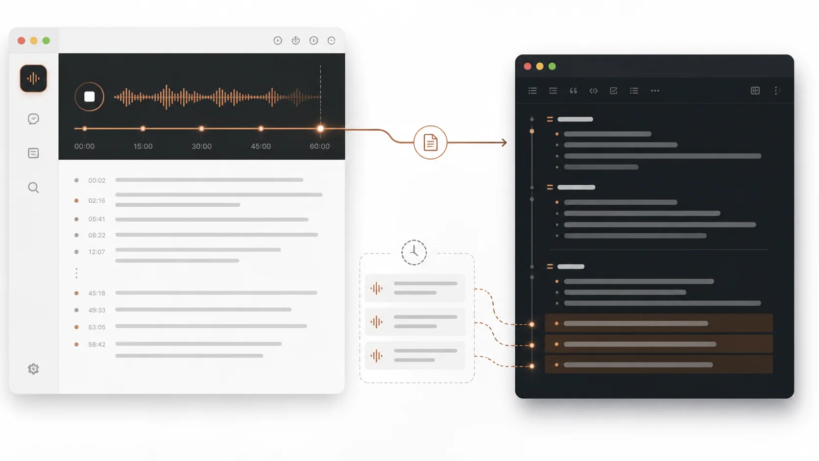 One Cue meeting session flowing into one continuous note