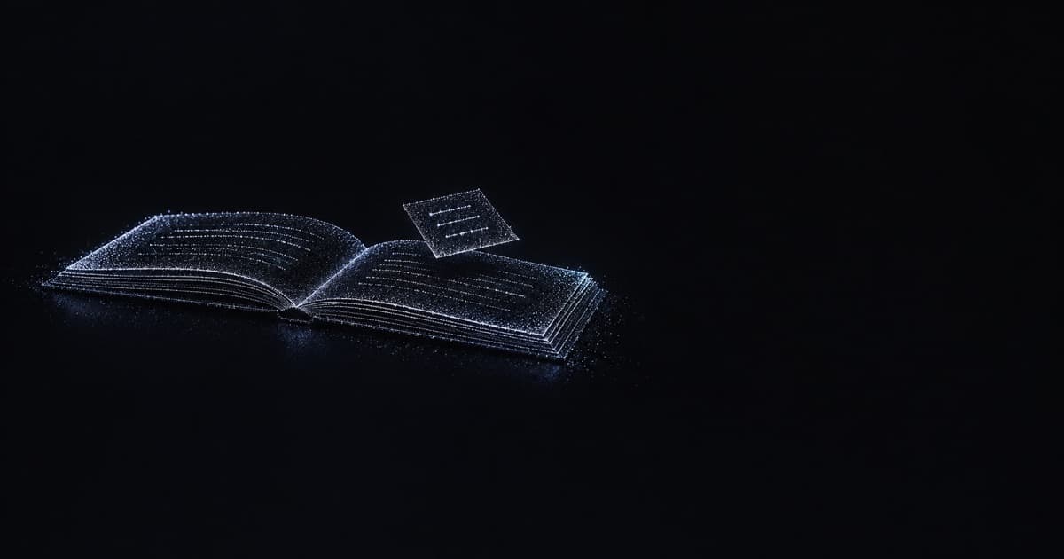 A small excerpt floats above an open particle archive while the larger record stays intact.