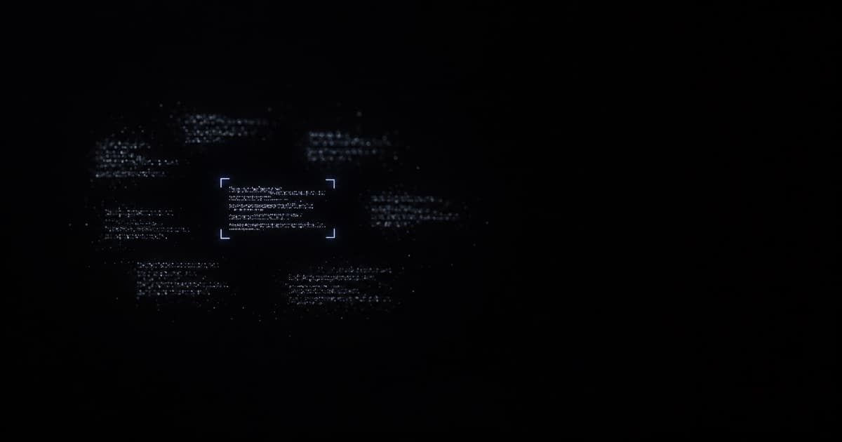 One passage is sharply framed within a dim field of surrounding text particles.